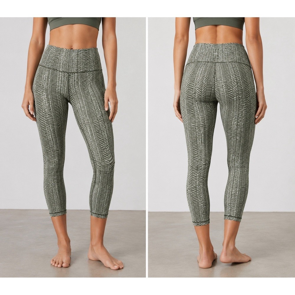 Lululemon Wunder Under Crop Hi-Rise 21" Luon Arrow Jacquard Battleship Size 4